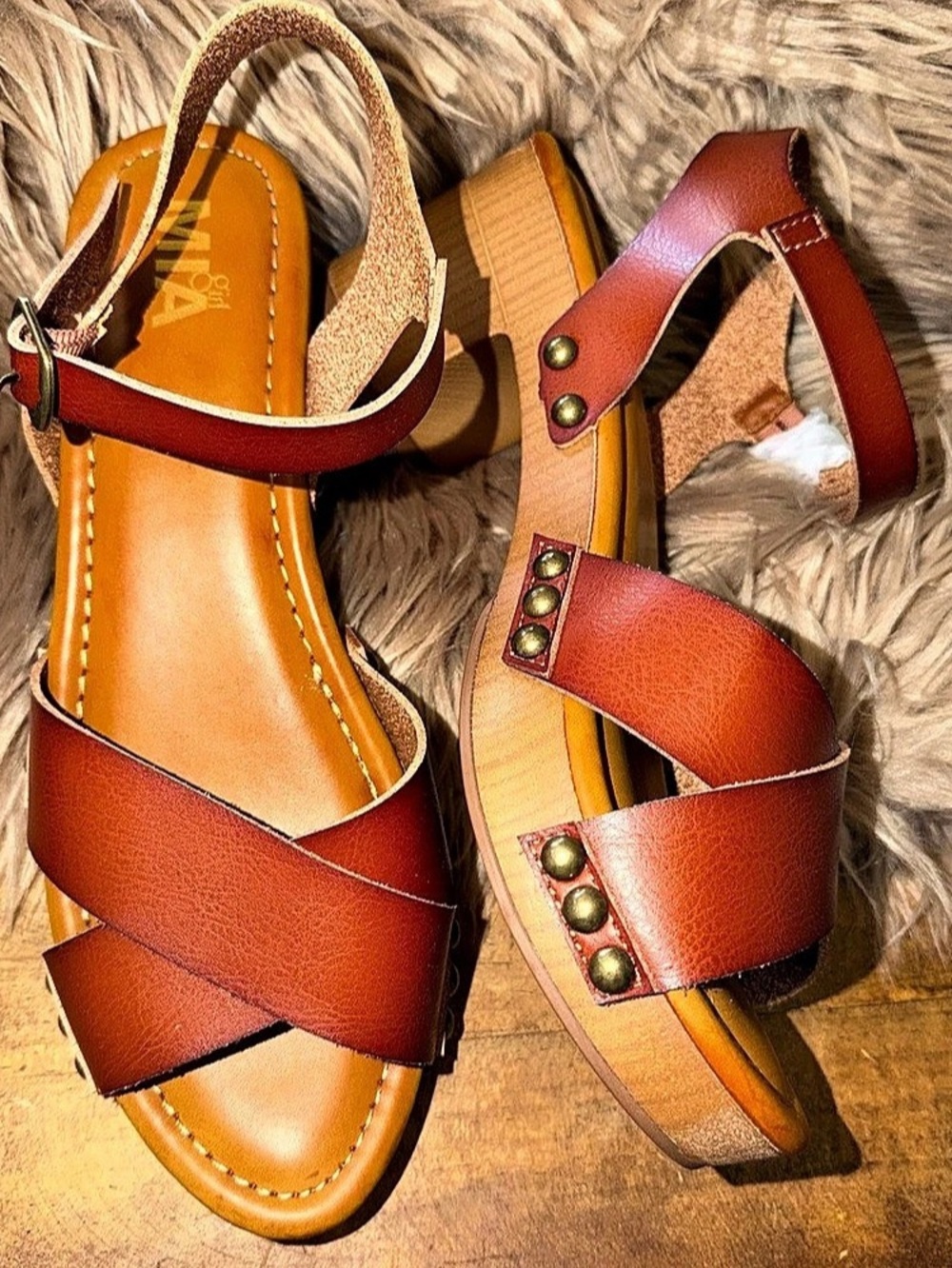MIA Serenity Studded Platform Sandals Brown US 9.5 M New